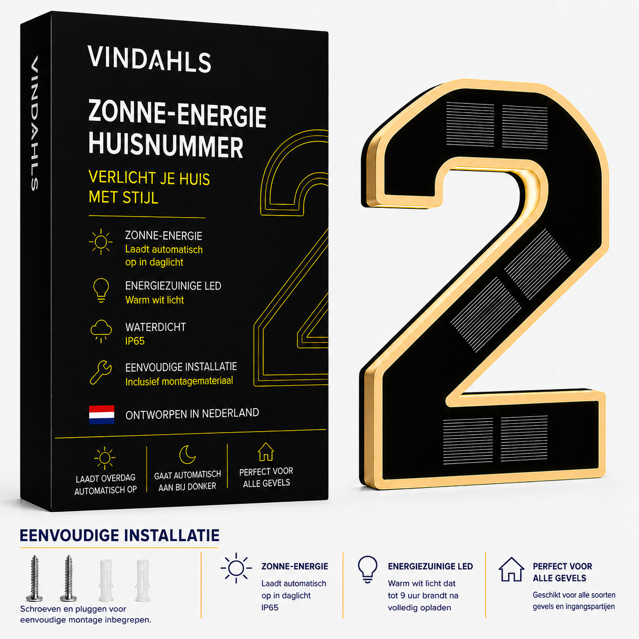 Vindahls Huisnummers | Verlicht & op Zonne-energie