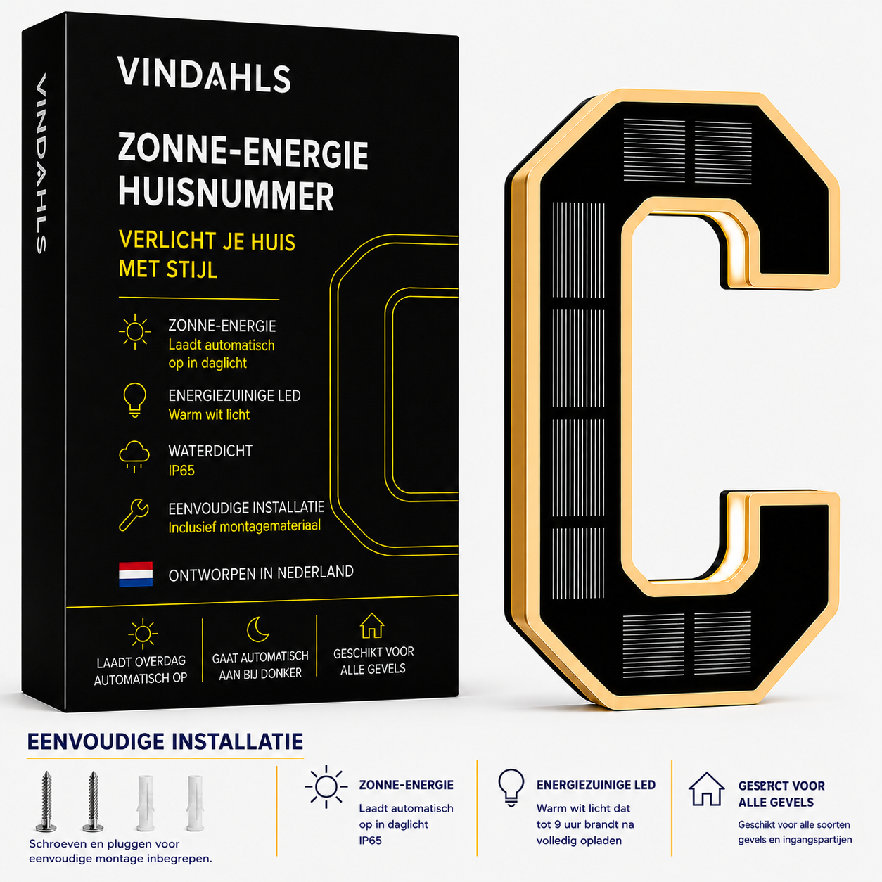 Vindahls Huisnummers | Verlicht & op Zonne-energie