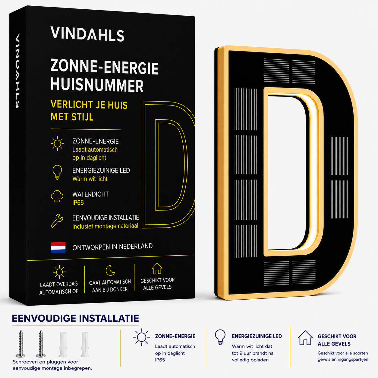 Vindahls Huisnummers | Verlicht & op Zonne-energie