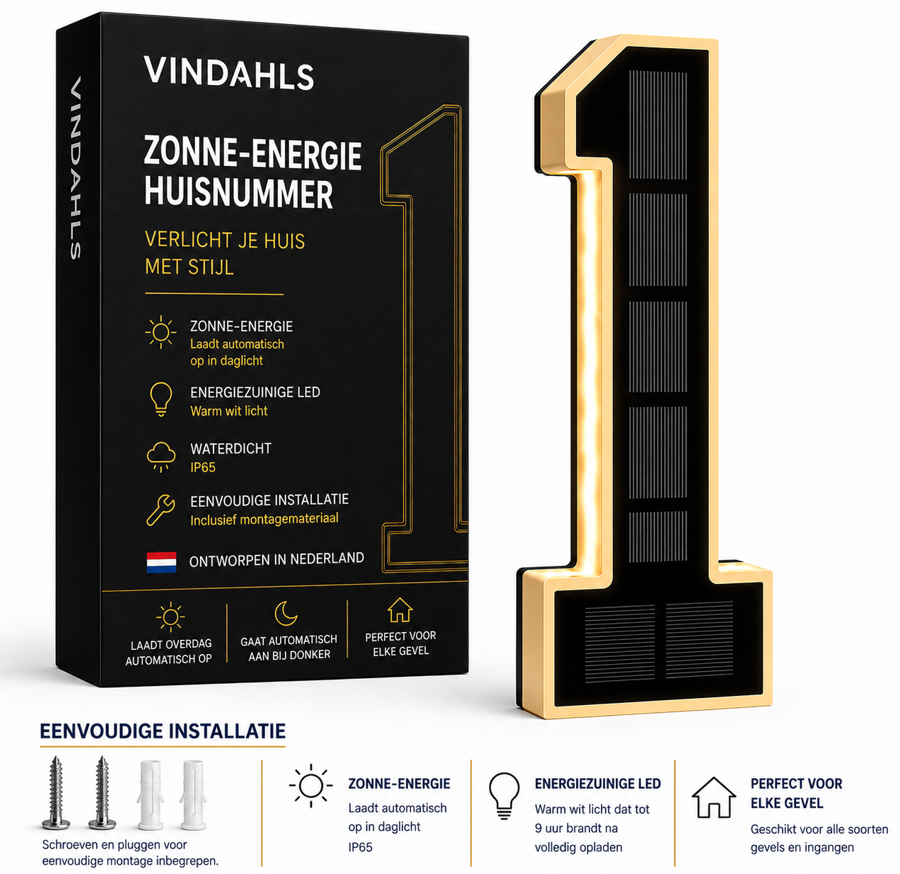Vindahls Huisnummers | Verlicht & op Zonne-energie