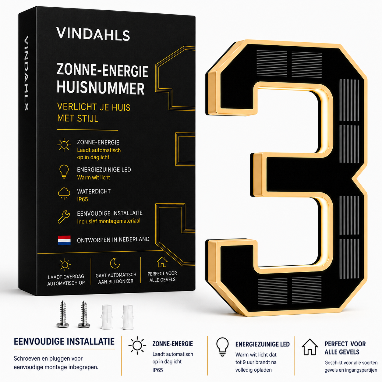 Vindahls Huisnummers | Verlicht & op Zonne-energie