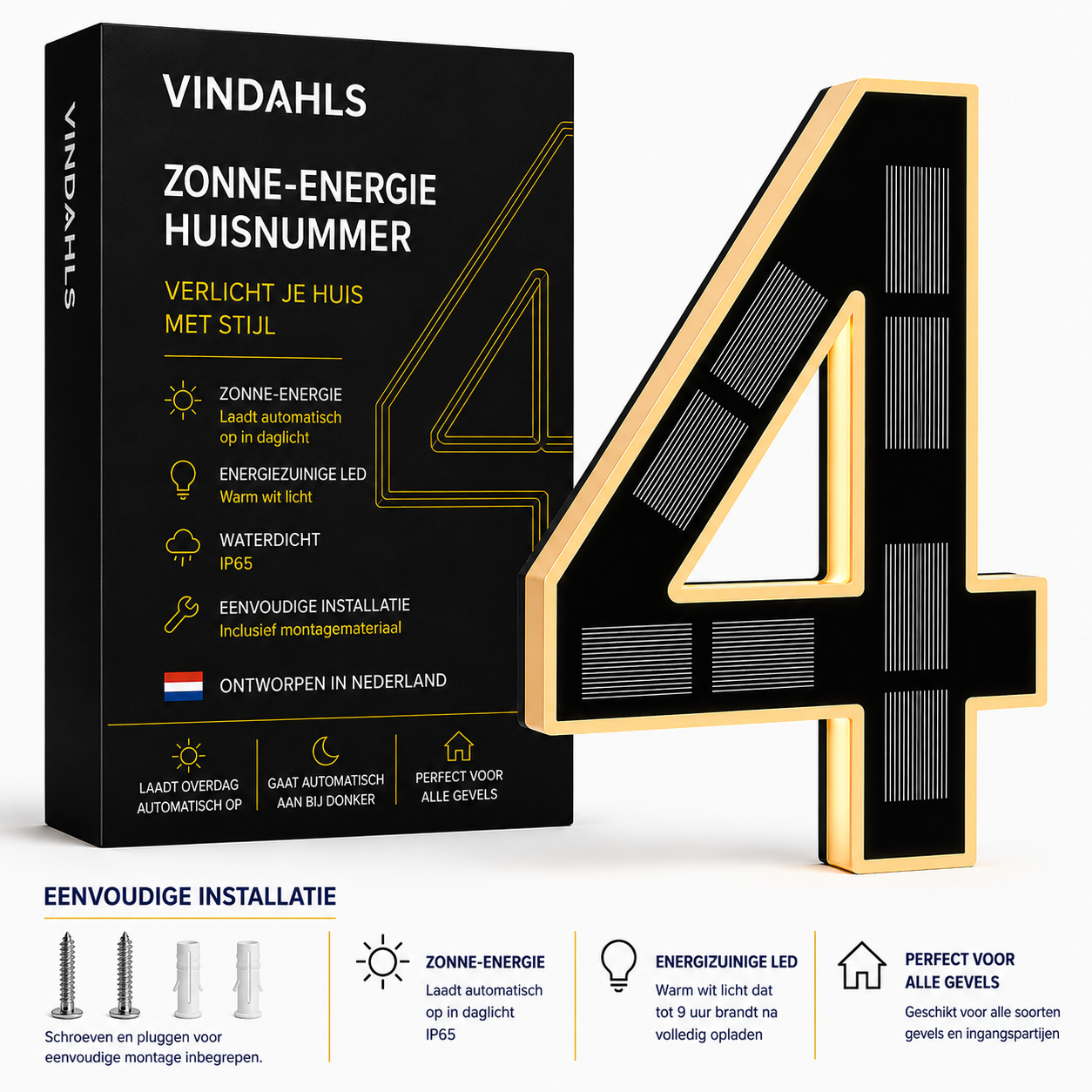 Vindahls Huisnummers | Verlicht & op Zonne-energie