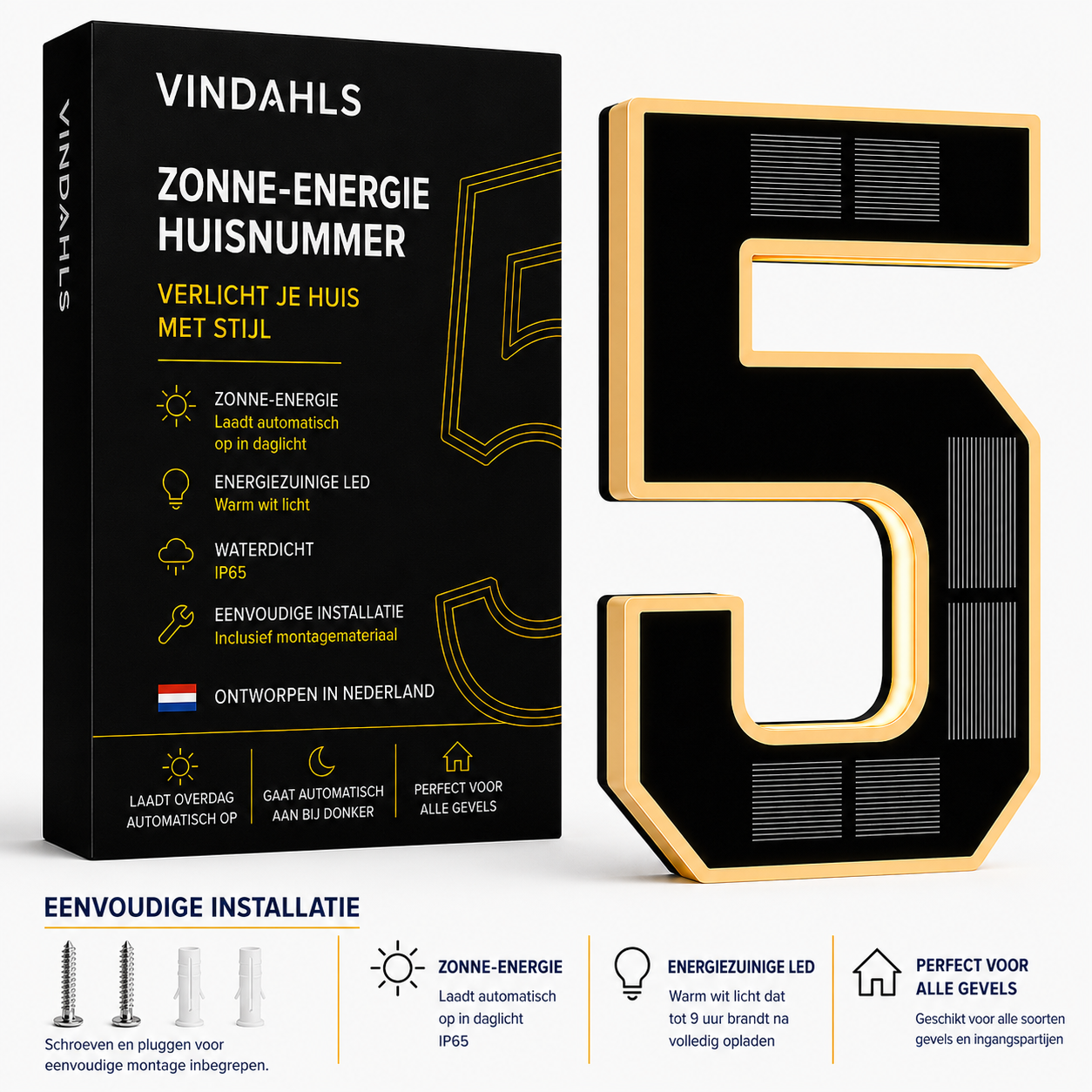 Vindahls Huisnummers | Verlicht & op Zonne-energie