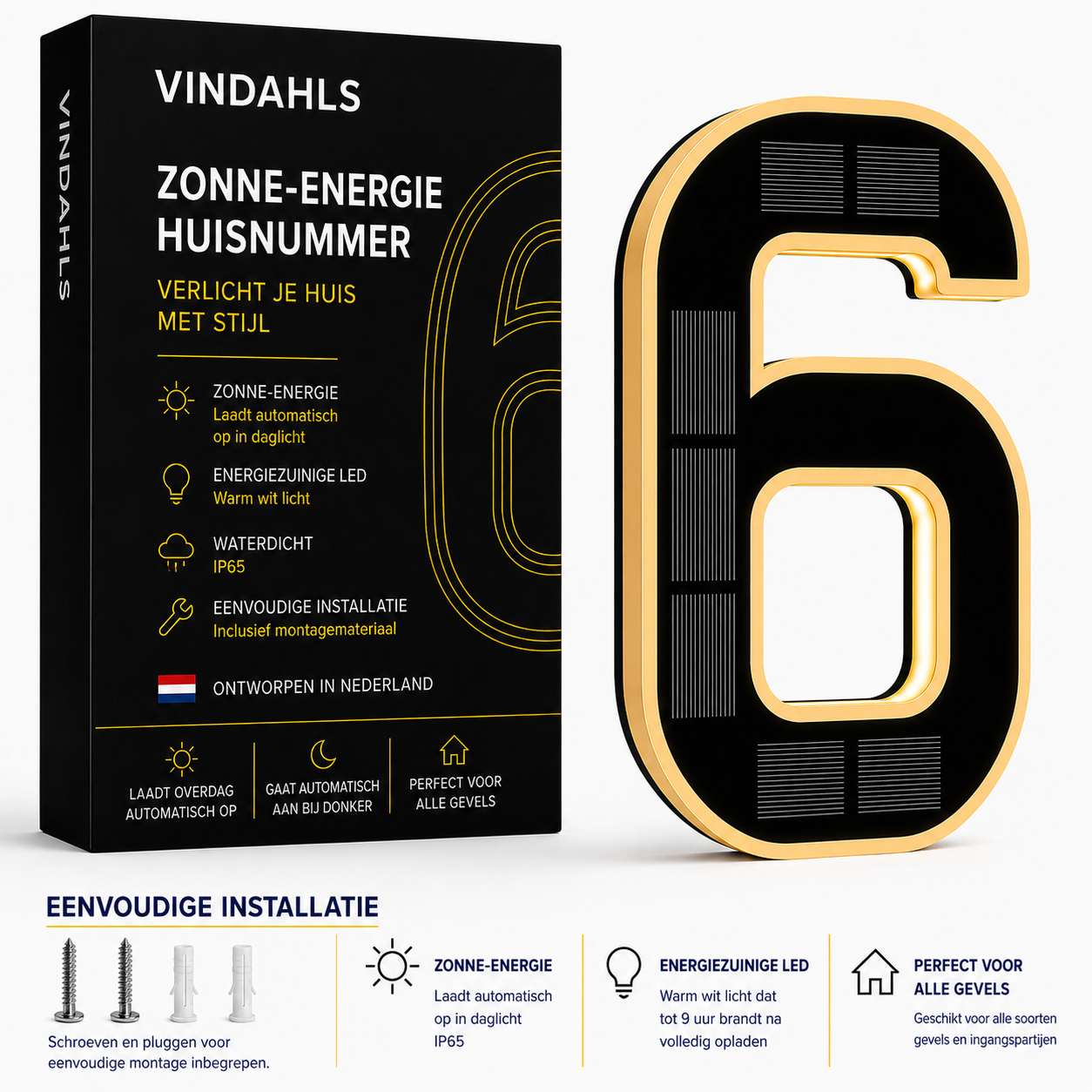 Vindahls Huisnummers | Verlicht & op Zonne-energie