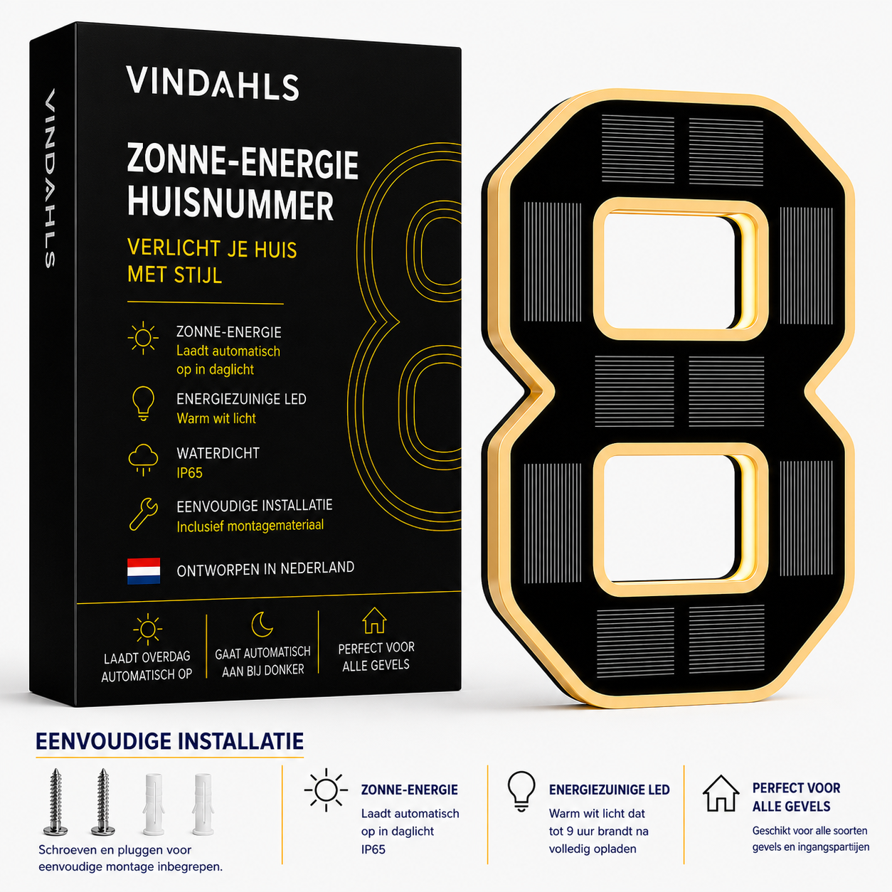 Vindahls Huisnummers | Verlicht & op Zonne-energie