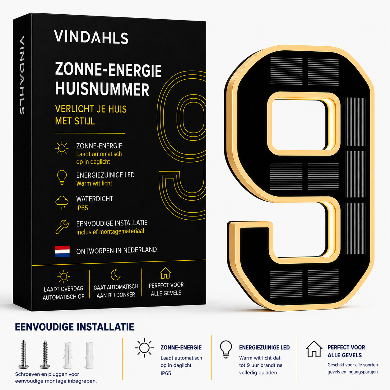 Vindahls Huisnummers | Verlicht & op Zonne-energie