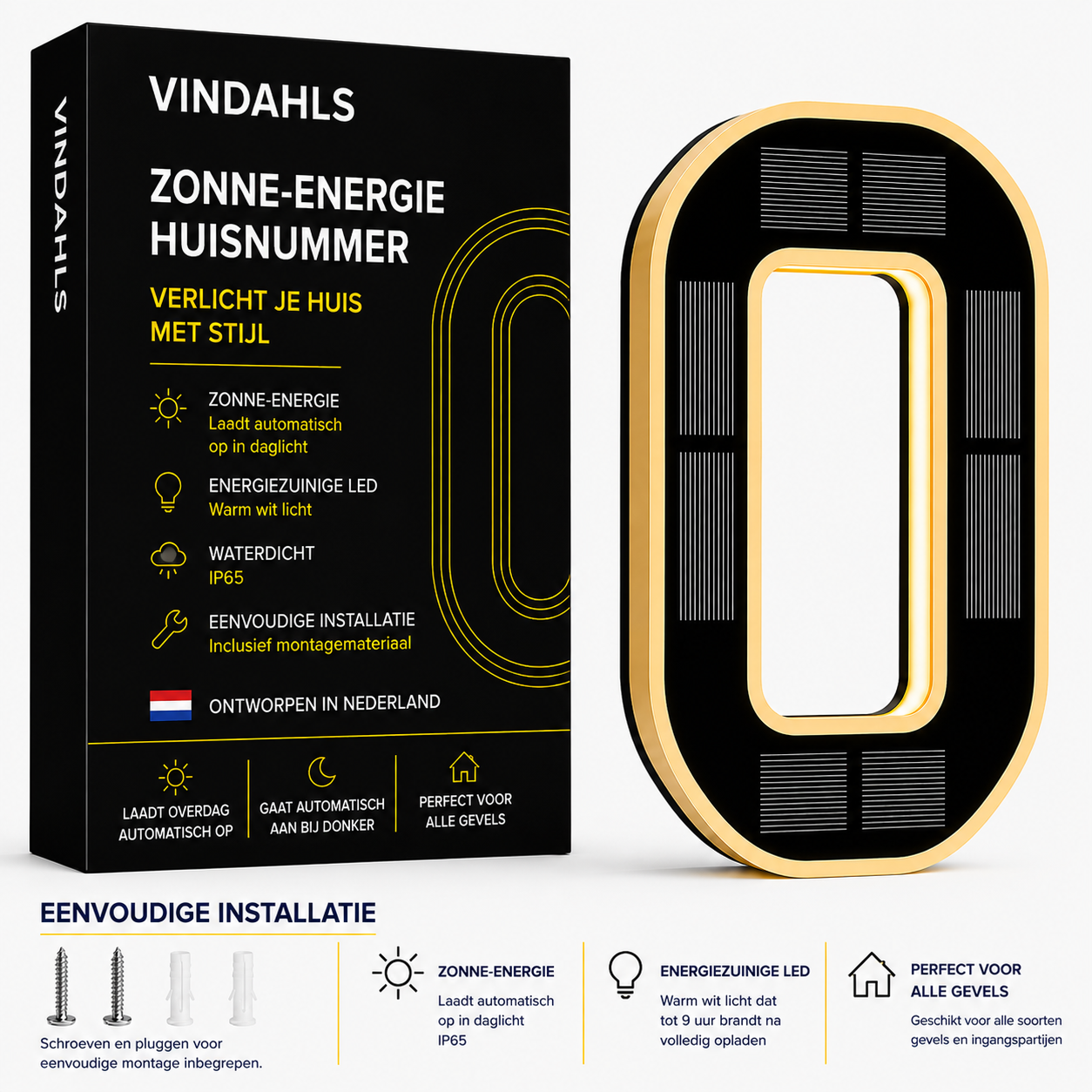 Vindahls Huisnummers | Verlicht & op Zonne-energie